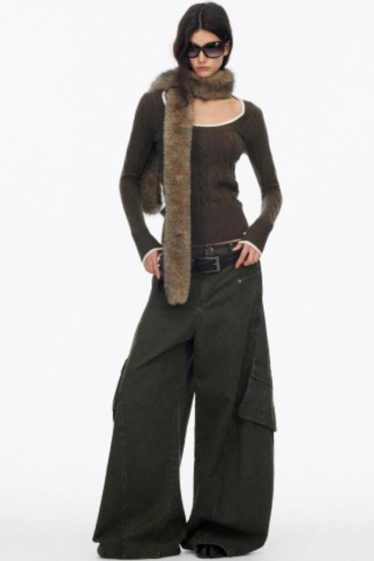 Distressed Wide-Leg Cargo Pants