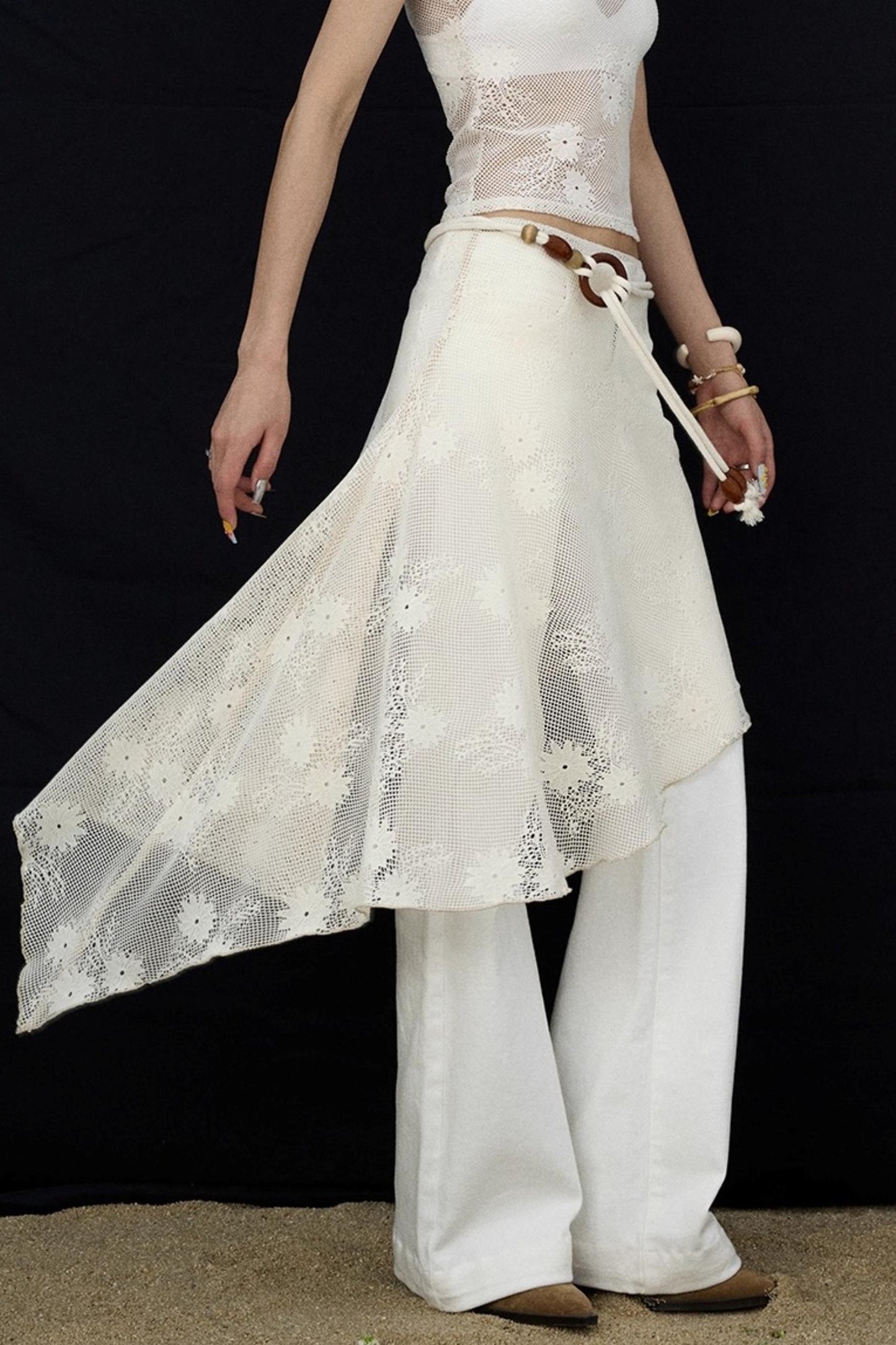 Jacquard Lace-Up Layered Skirt Set-Up