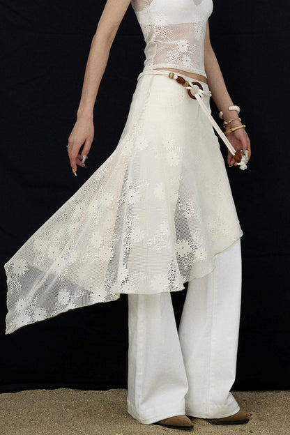 Jacquard Lace-Up Layered Skirt Set-Up