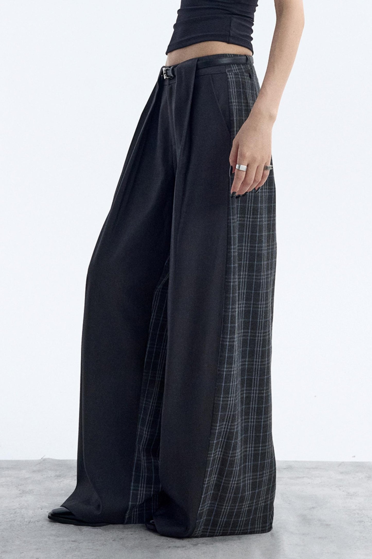 Irregular Plaid Wide-Leg Pants