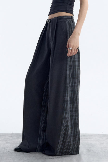 Irregular Plaid Wide-Leg Pants