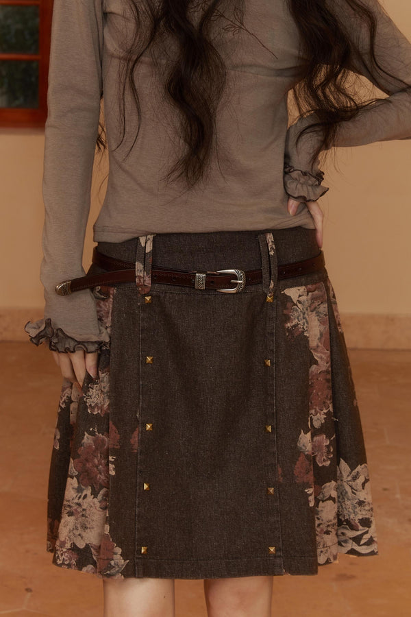 Brown Denim Suit Jacket With Skirt Set-Up