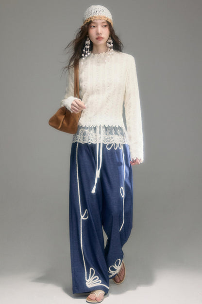 Cloud Lace Knit Long Sleeve Top