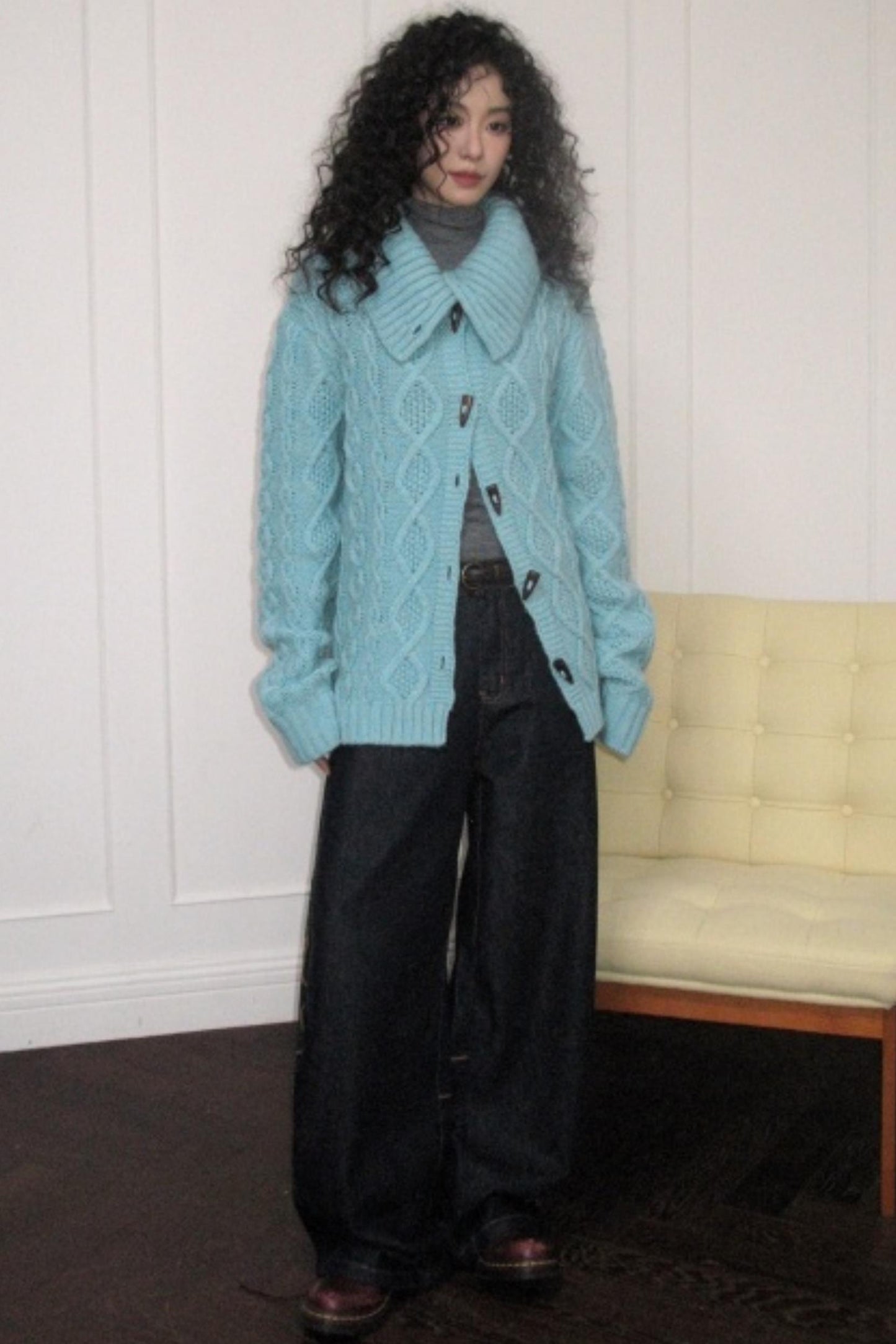 Wool Cable Knit Cardigan