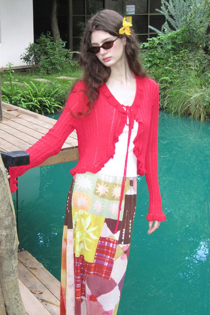 Vintage Ruffle Knitted Cardigan Set-Up