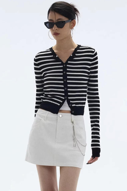 Striped Color-Block Knitted Cardigan
