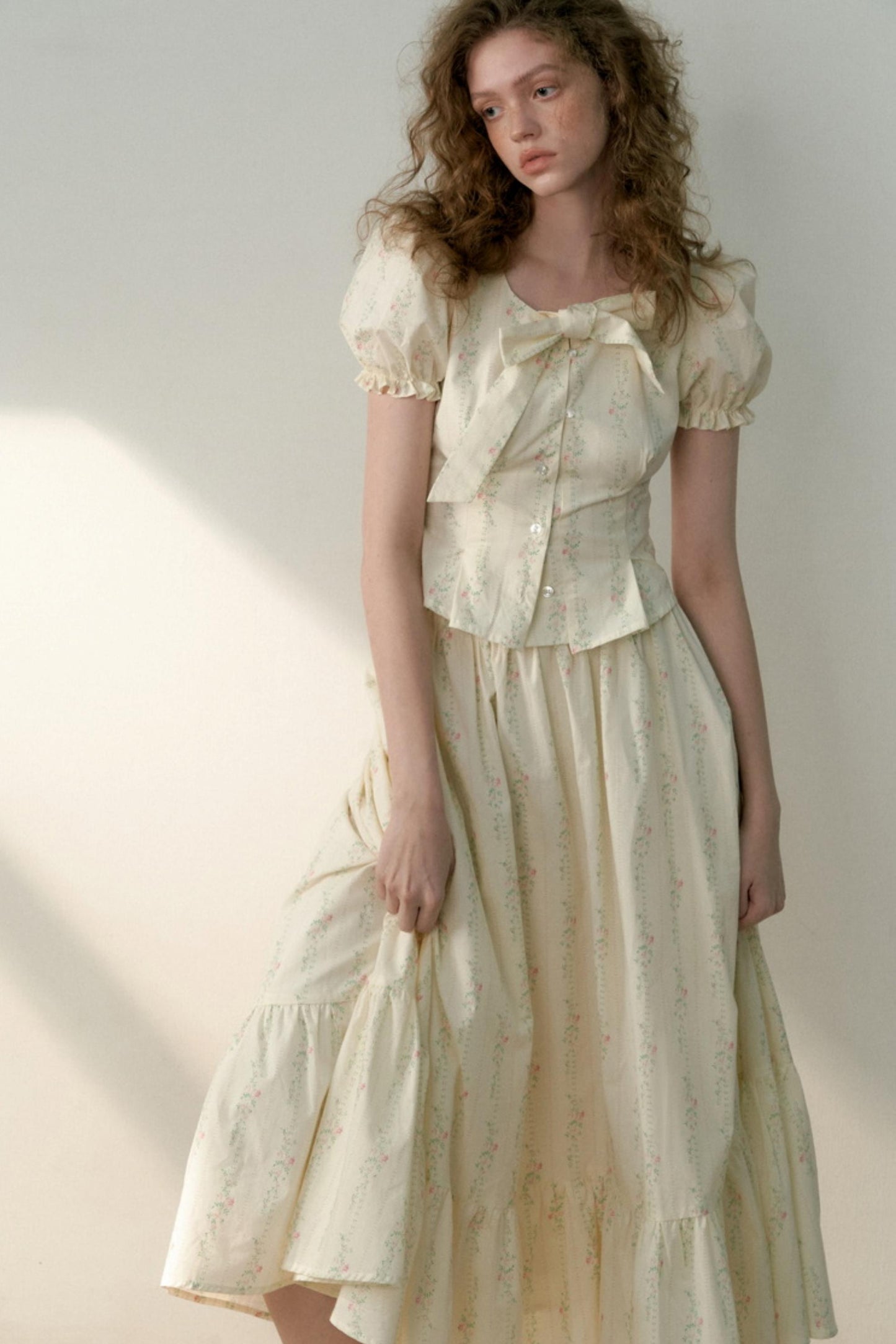 Floral Tie Bubble Sleeve Set-Up