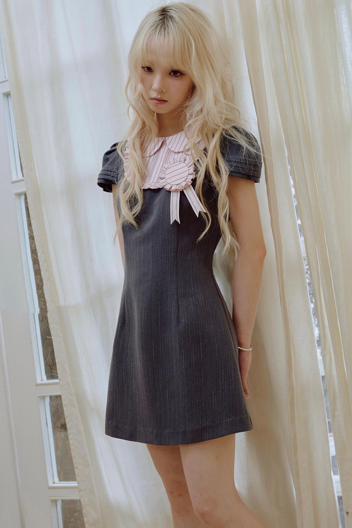 Pink Pleated Lace Suit Dress