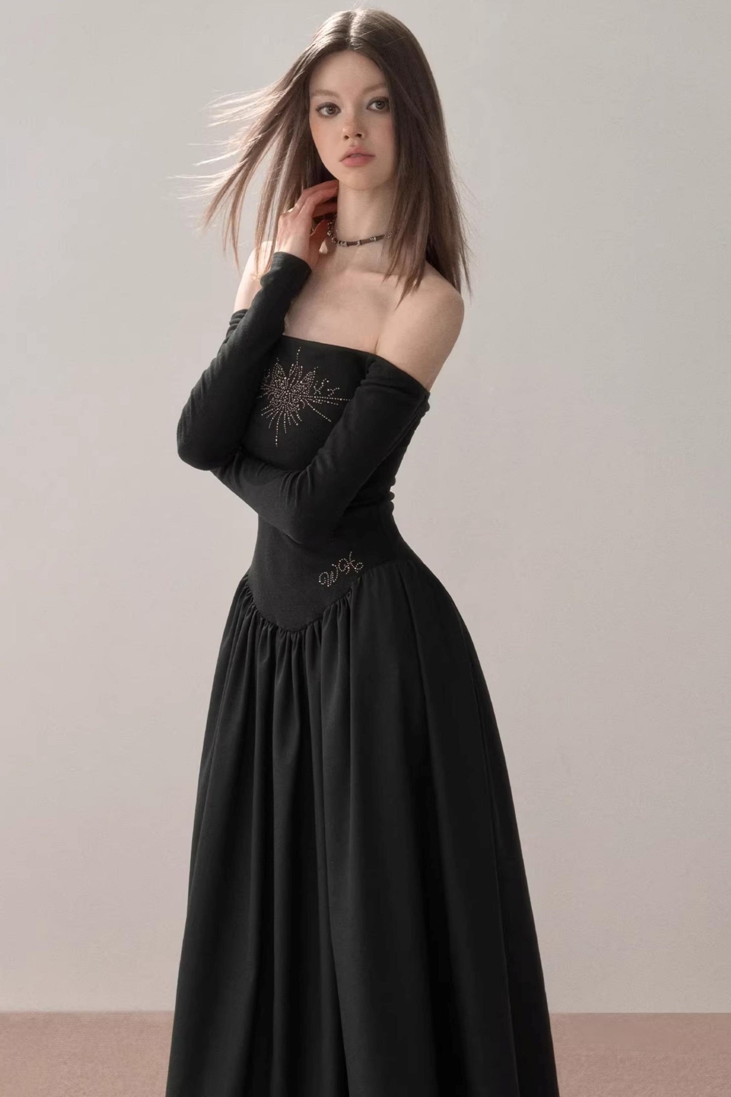 One-Shoulder Rhinestone Dress