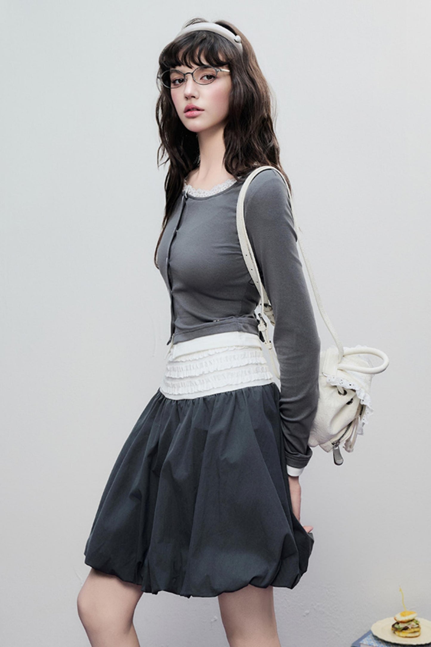 Gray Pleated Midi Skirt