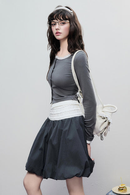 Gray Pleated Midi Skirt