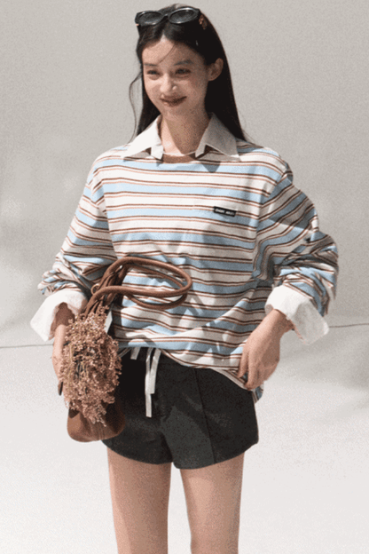 Contrasting Striped Long-Sleeve Shirt