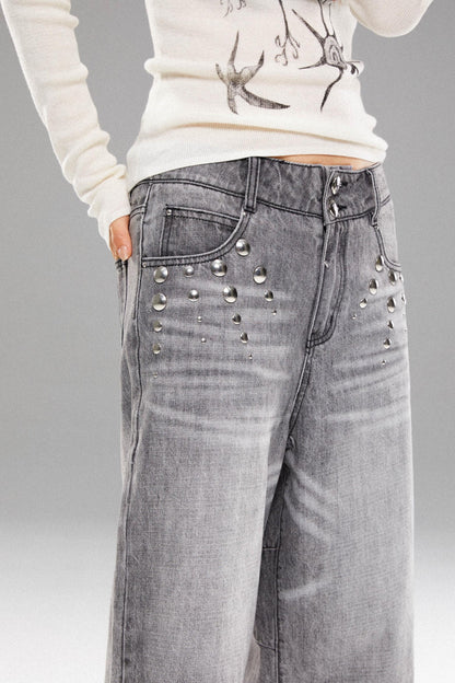 Metal Stud Denim Mid Pants