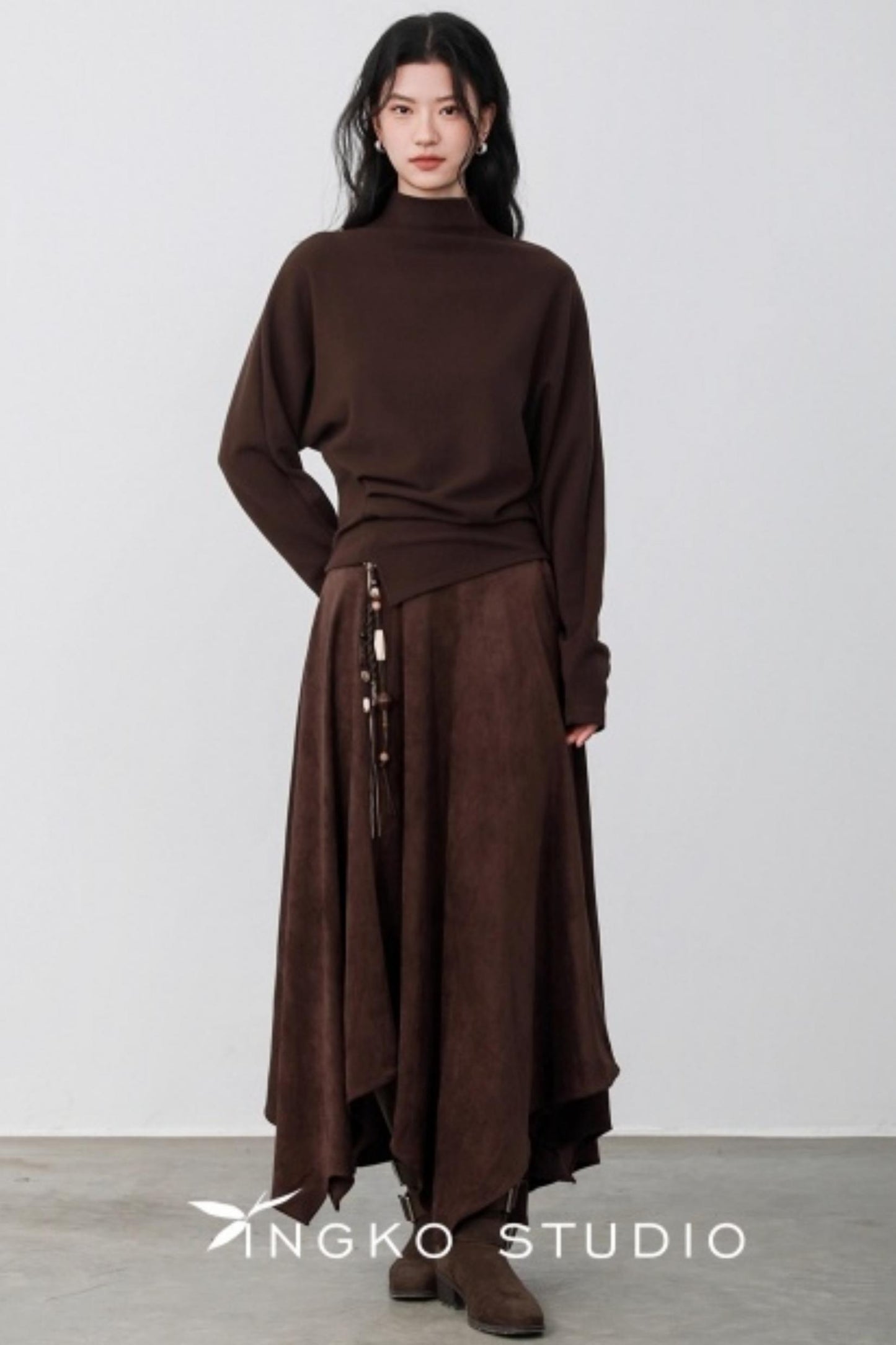 Chestnut Brown Velvet Pleated Top