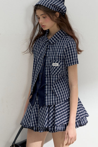 Vintage Blue Check Shirt & Layered Puffy Skirt Set-Up