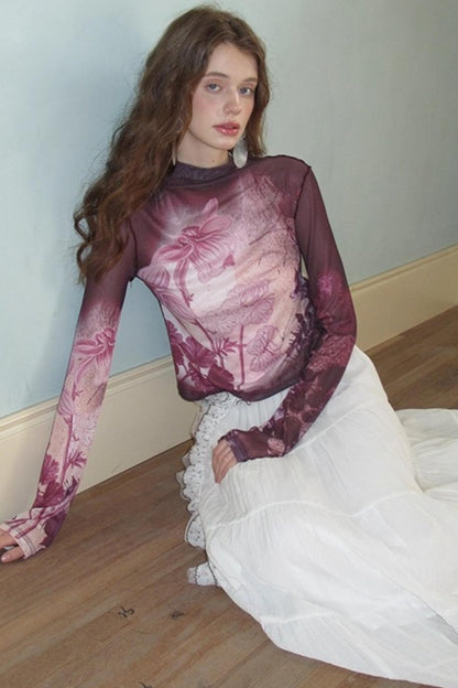 Neoclassical Vintage Turtleneck Mesh T-shirt