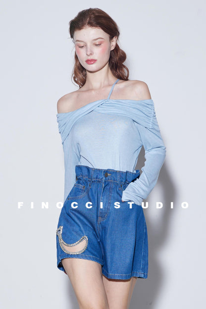 Mooncut Embroidered Denim Shorts