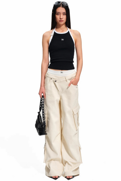 Sand-Washed Color-Blocked Halter Top