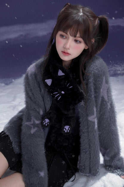 Gray Purple Star Plush Jacket Set-Up