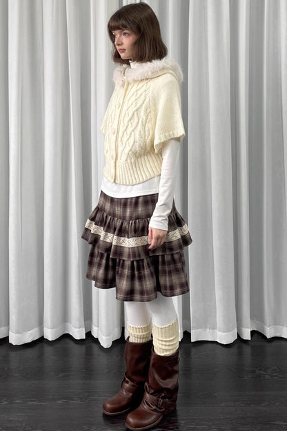 Off-White Fur Collar Knit Sweater Jacket