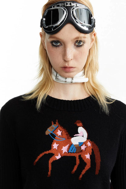Equestrian Race Pattern Knitted Sweater