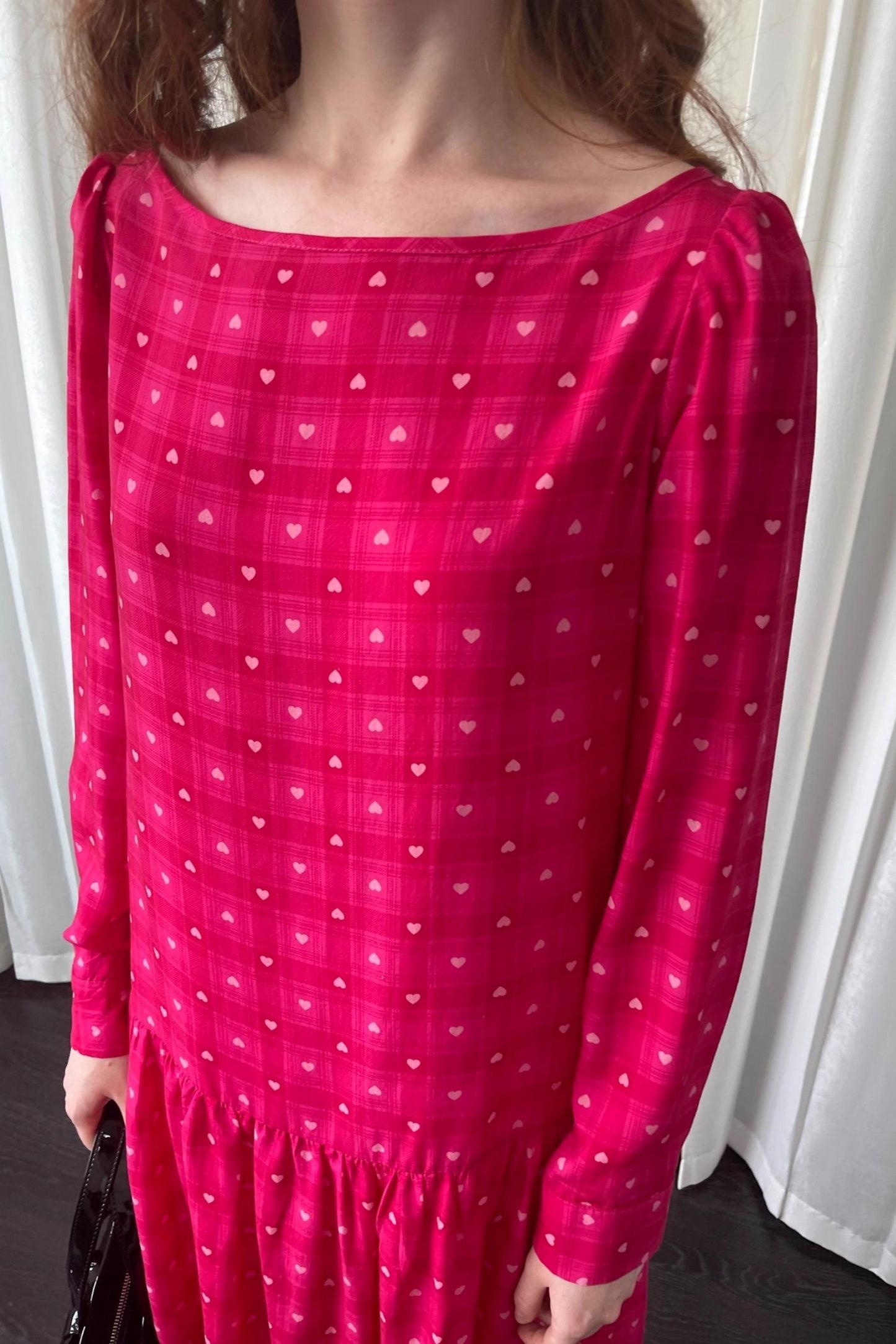 Smell Love Bow Rose Red Plaid Long Sleeve Dress