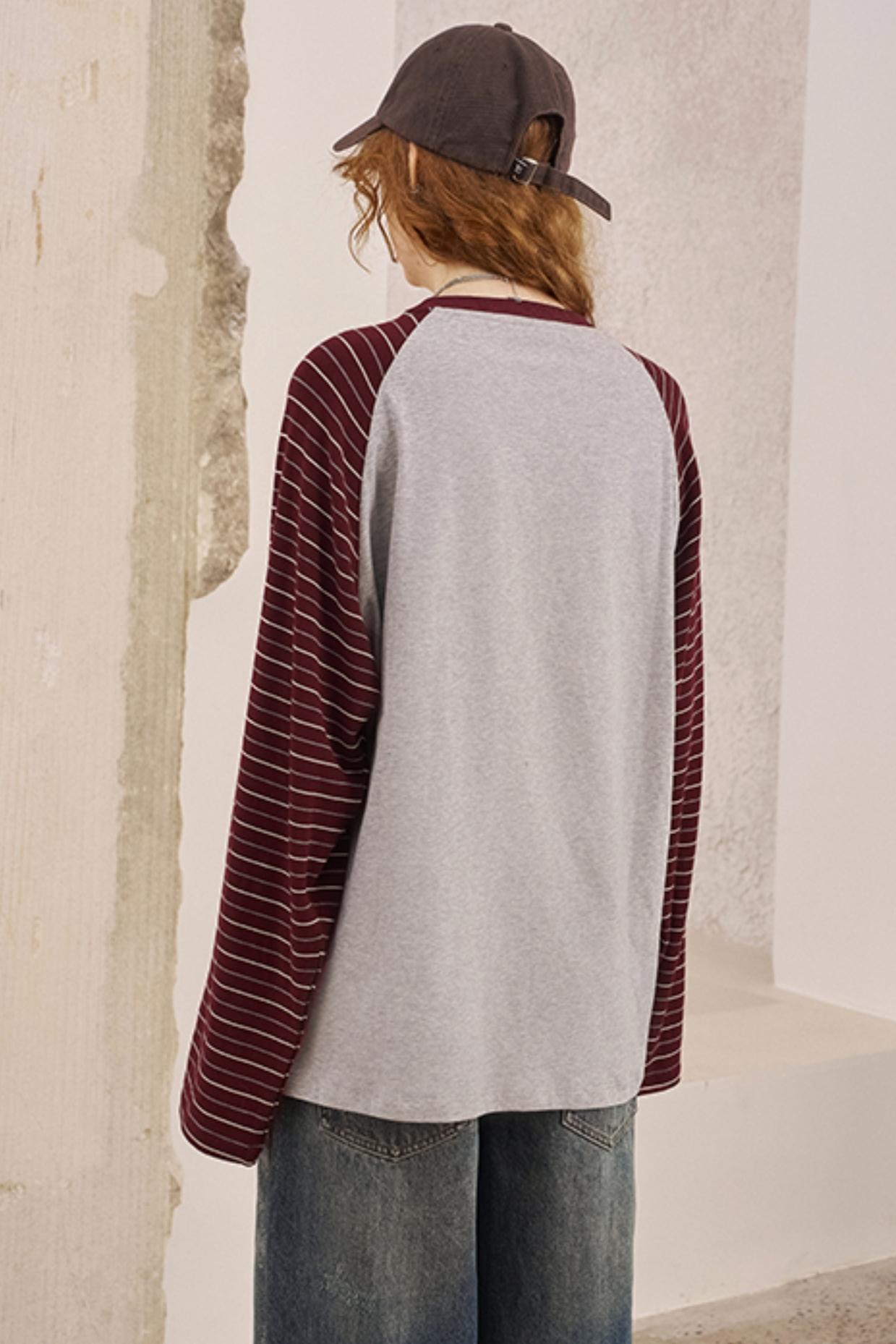 Bear Print Striped Long Sleeve T-Shirt