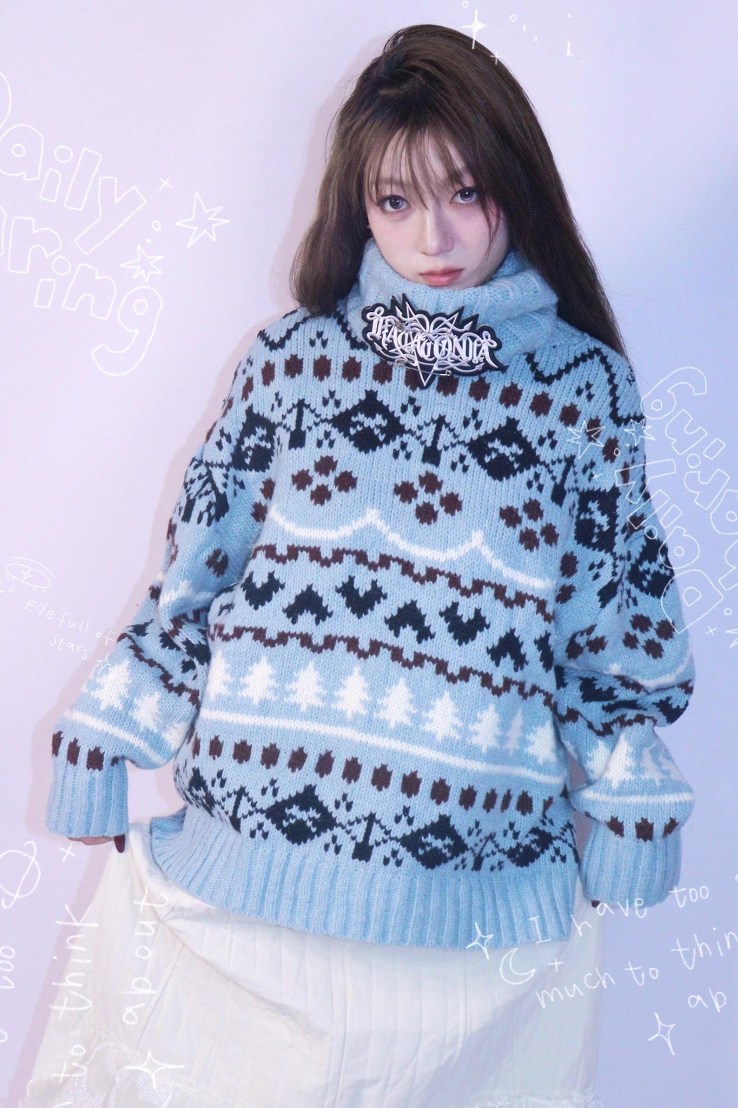 Strange Blue Jacquard Hooded Top