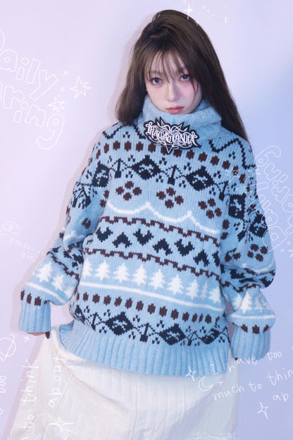 Strange Blue Jacquard Hooded Top