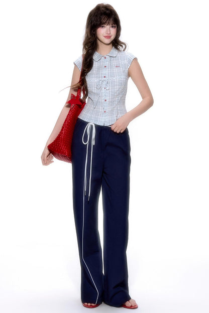 Plaid Short-Sleeve Tie Shirt