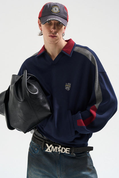 Contrasting Long Sleeve Polo Sweatshirt