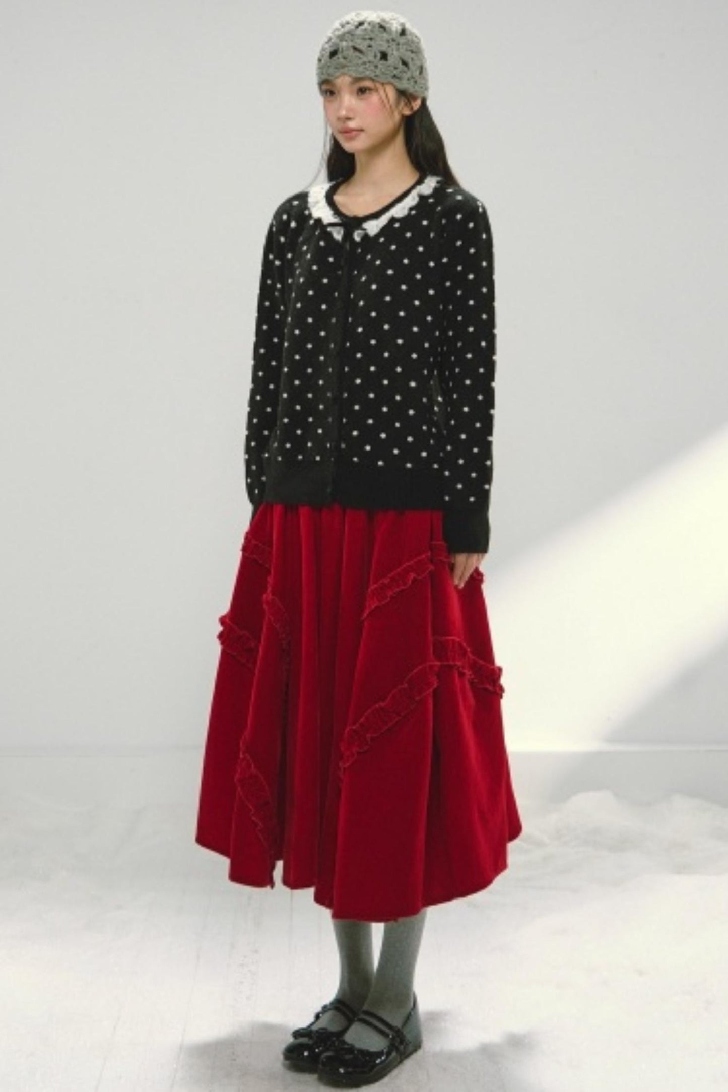 Velvet Ruffled Floral Skirt