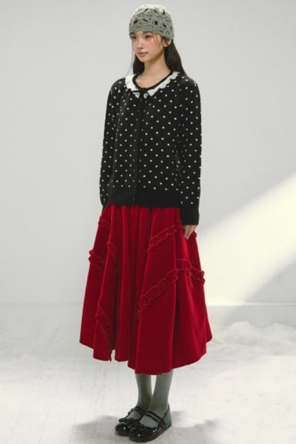 Velvet Ruffled Floral Skirt