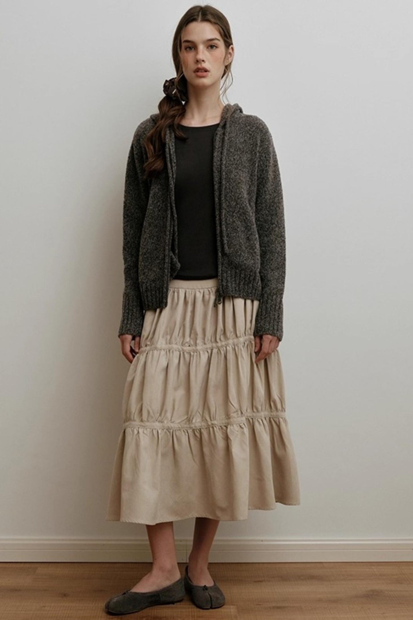 American Retro Suede Spliced Belt Umbrella Skirt