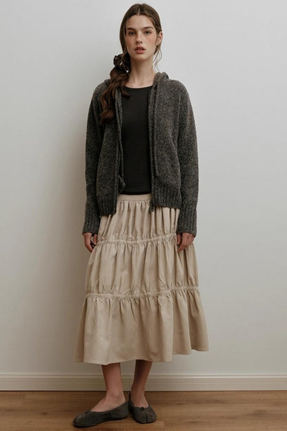 American Retro Suede Spliced Belt Umbrella Skirt