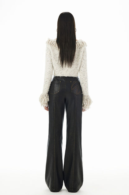 Hem design flared leather pants