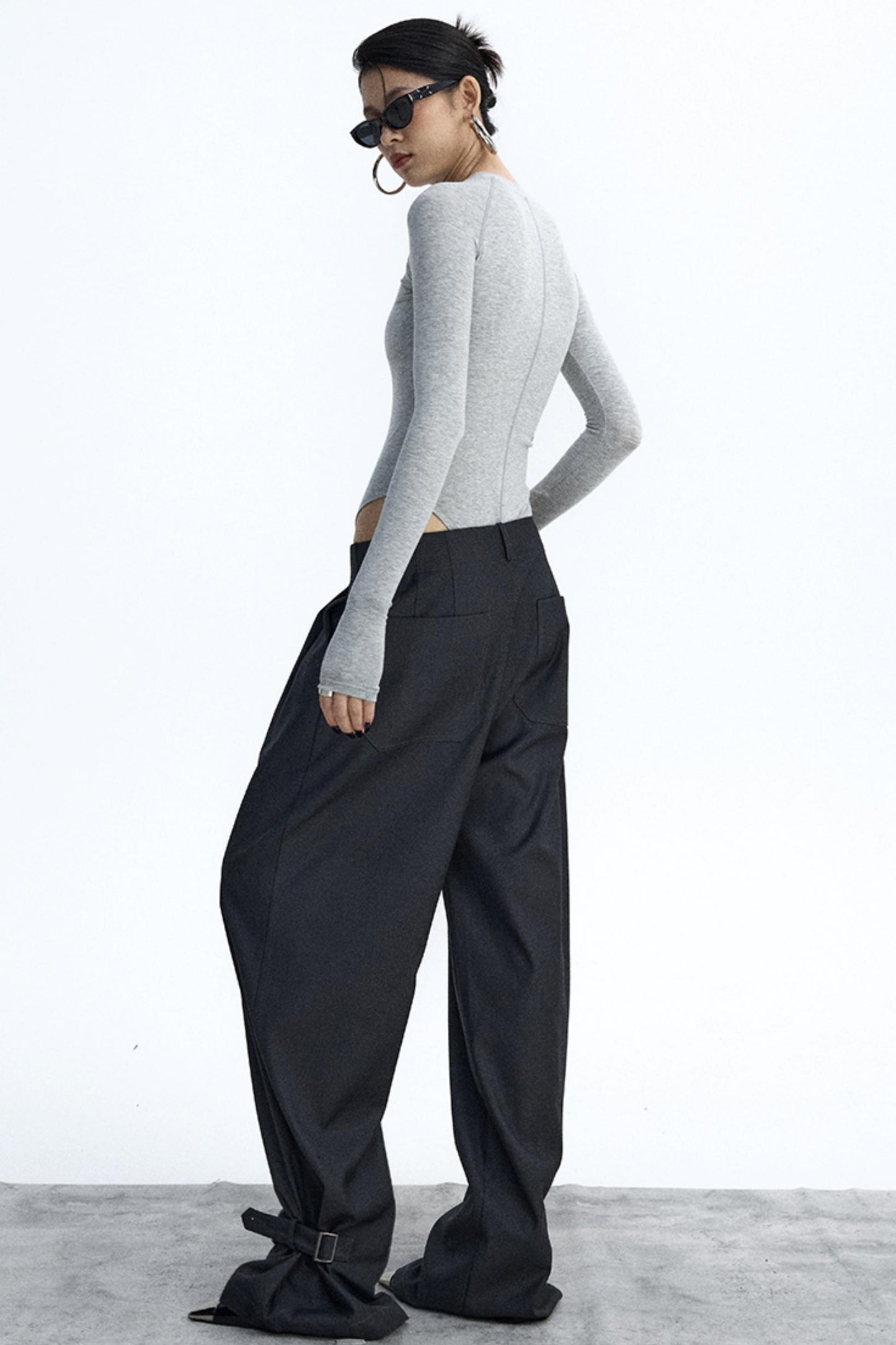 Dark Gray Pleated Suit Pants