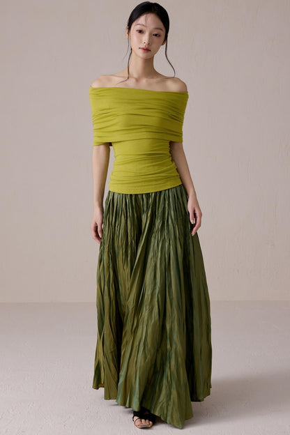 Green One-Shoulder Knit Top