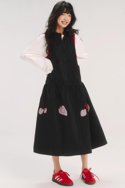 Contrast Patch Embroidery Sleeveless Dress