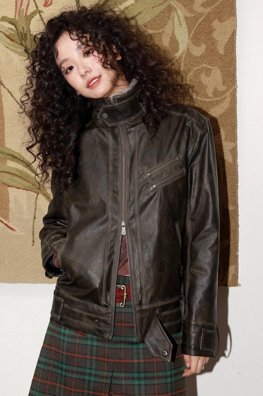 Coffee Faux Fur Collar Jacket