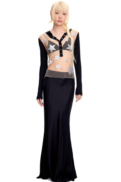 Pentagram Glitter Print Long-Sleeved Top