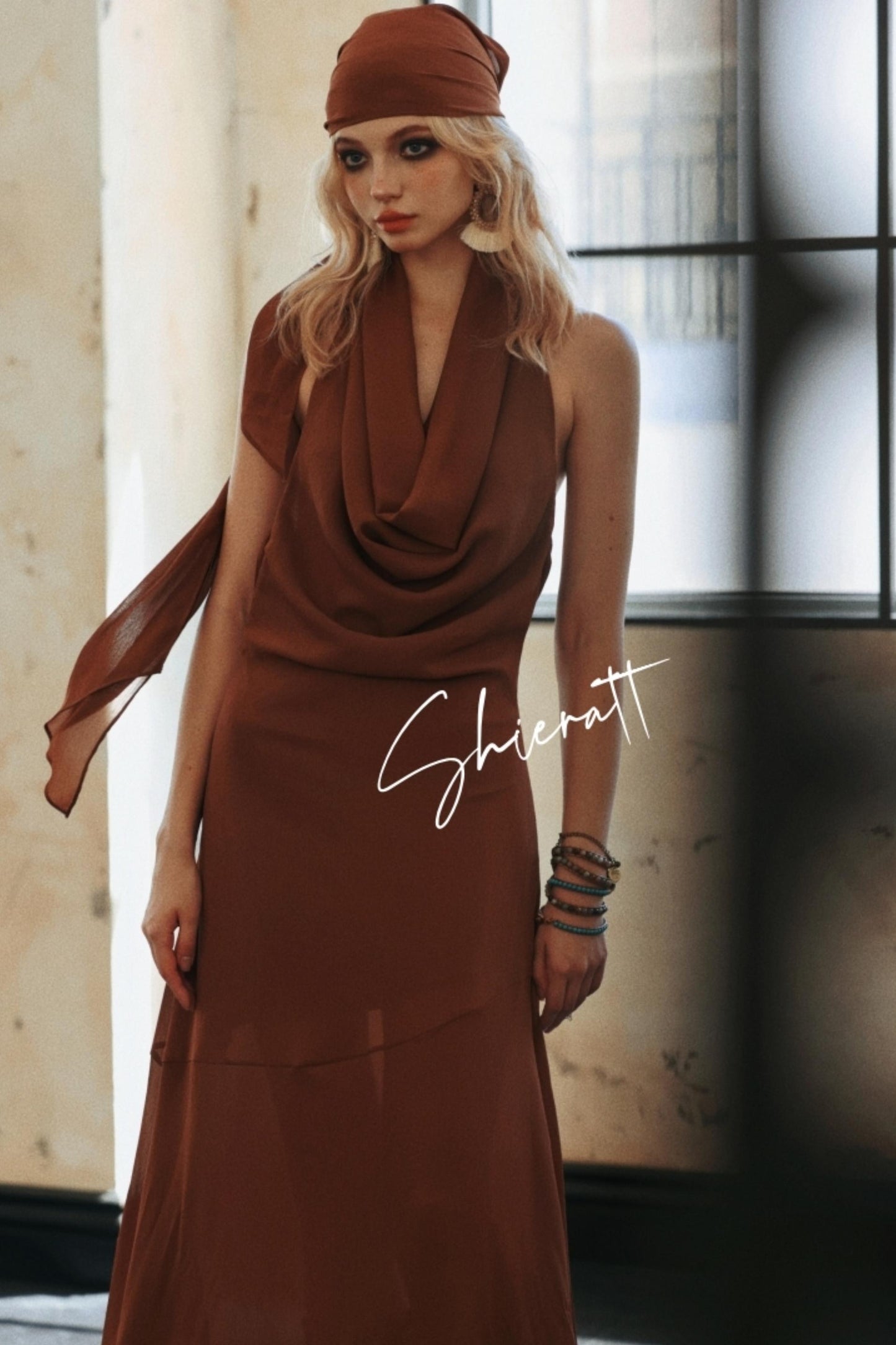 Caramel Swing Halter Dress