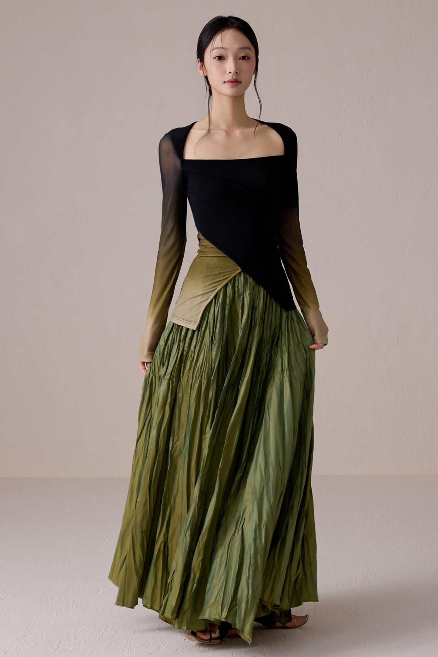 Color-Block Gradient Long Sleeve Tee