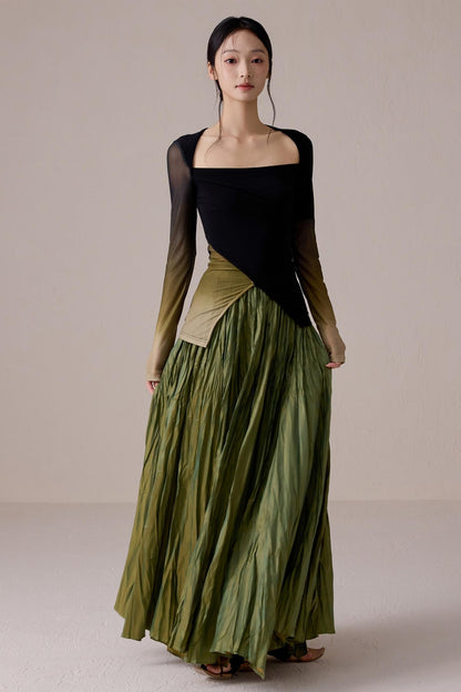 Color-Block Gradient Long Sleeve Tee