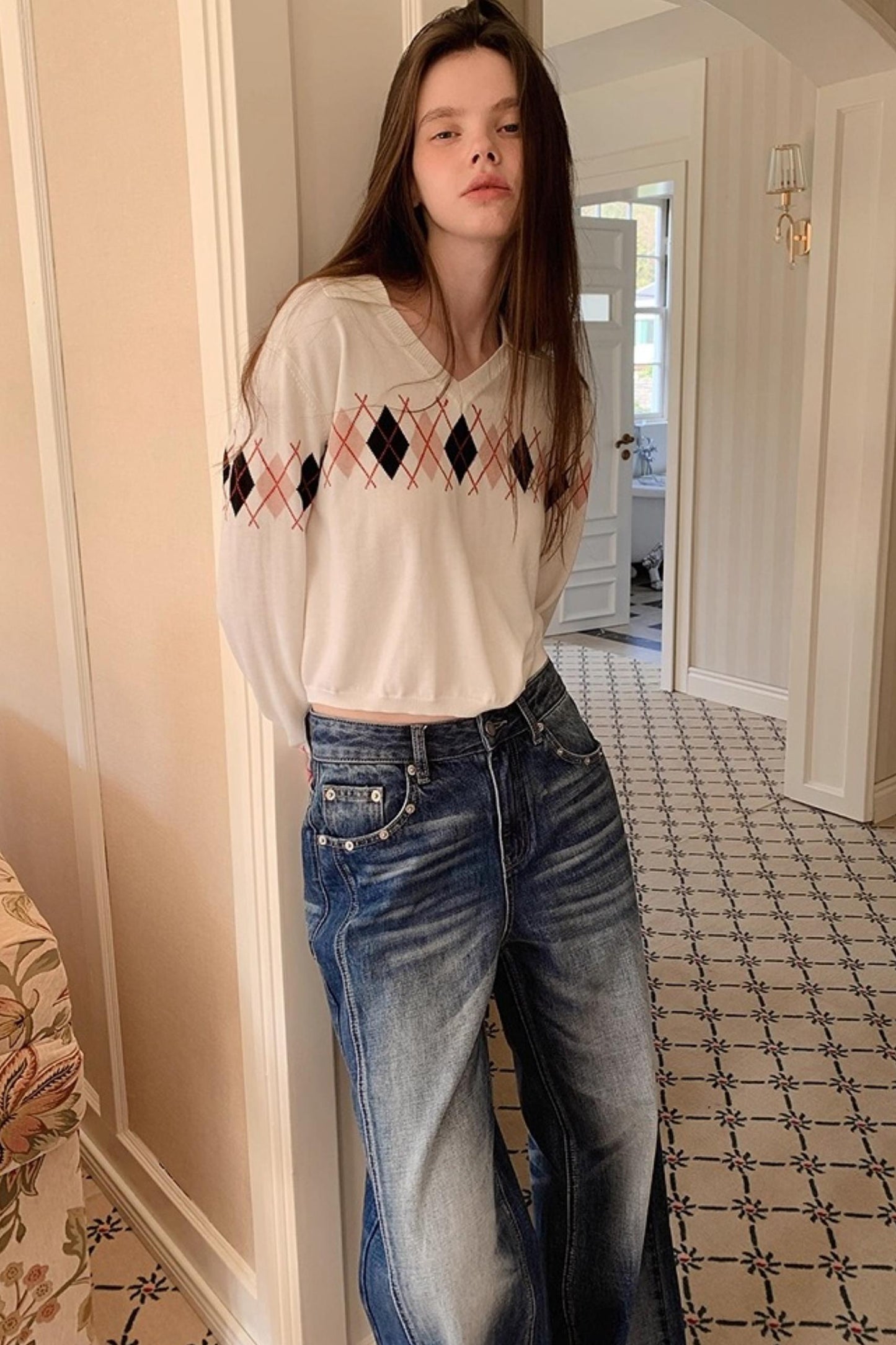 White Diamond Wool Knit Sweater