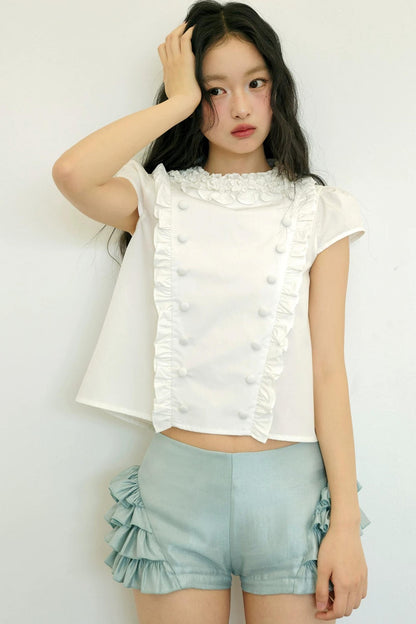 Lace Puff Sleeve White Top