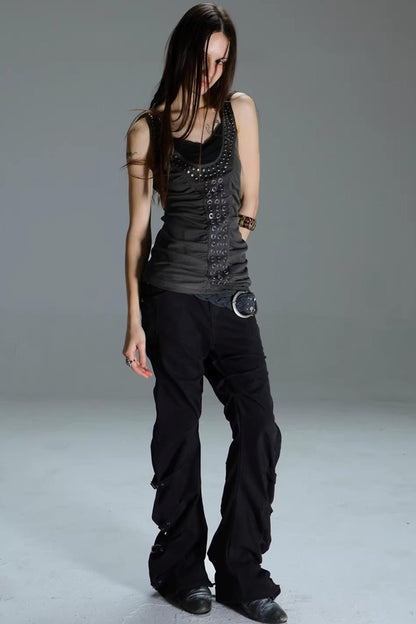 Metal Rivet Pleated Racerback Top