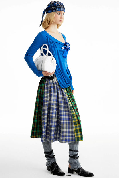 Blue-Green Plaid Pleated Skirt