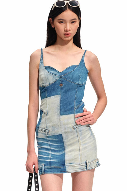 Colorblock-Denimkleid