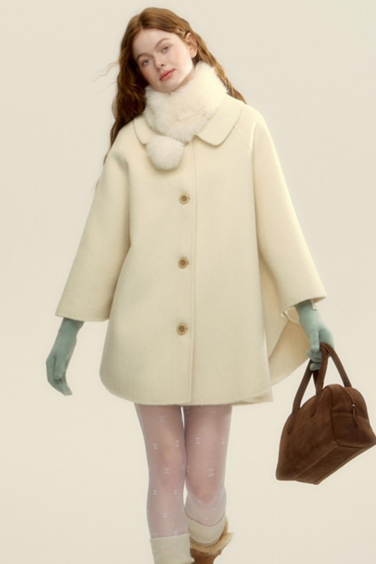 Double-Faced Wool Short Cape Coat